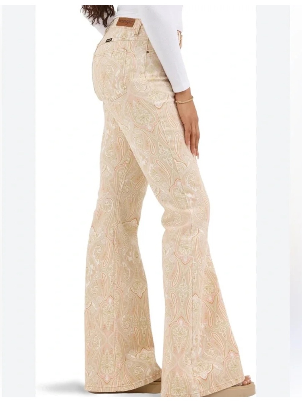 Wrangler High Rise Fierce Beige Paisley Flare Jeans